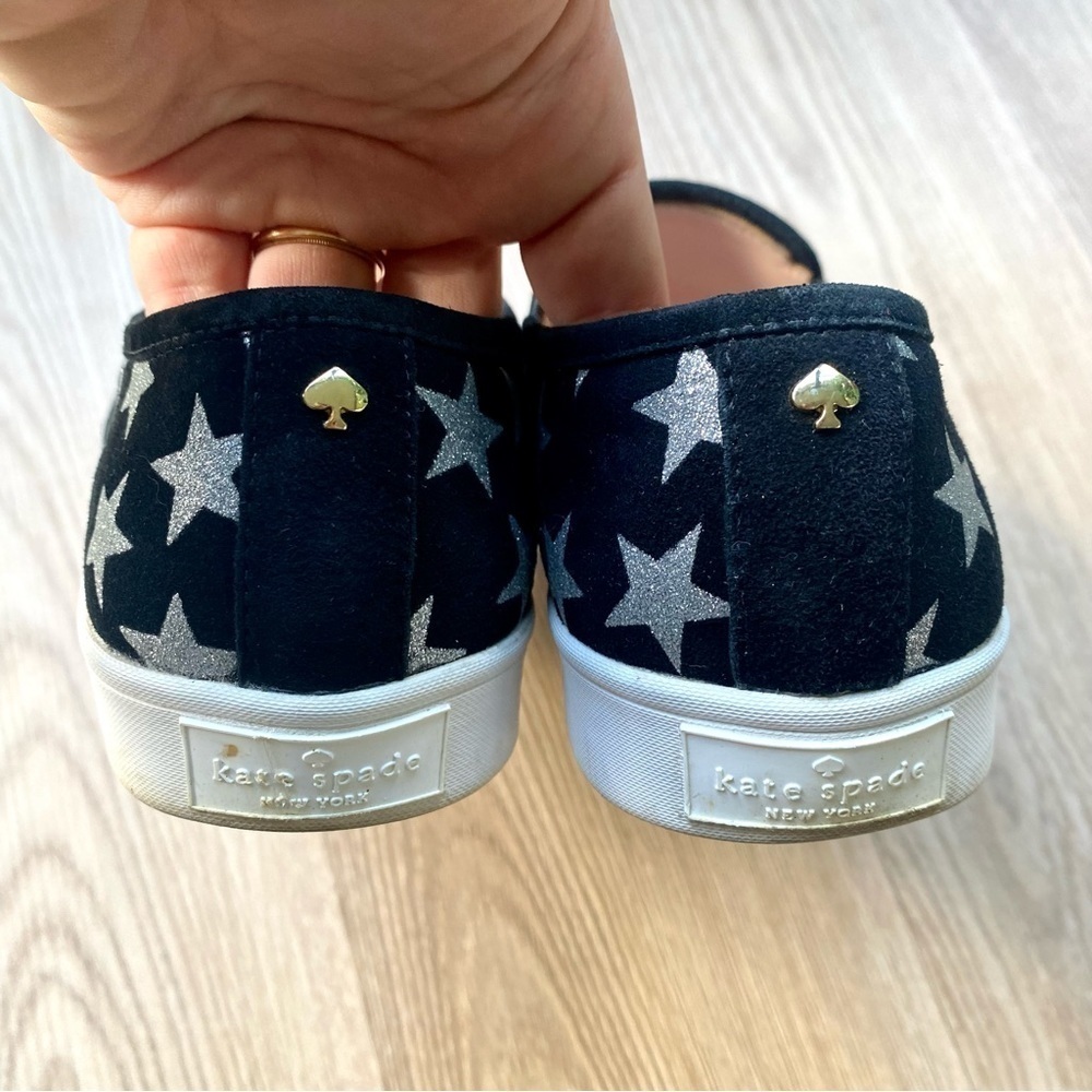 Kate Spade Liberty Black & Silver Metallic Star Suede Sneakers - Slip-On - Picture 5 of 9